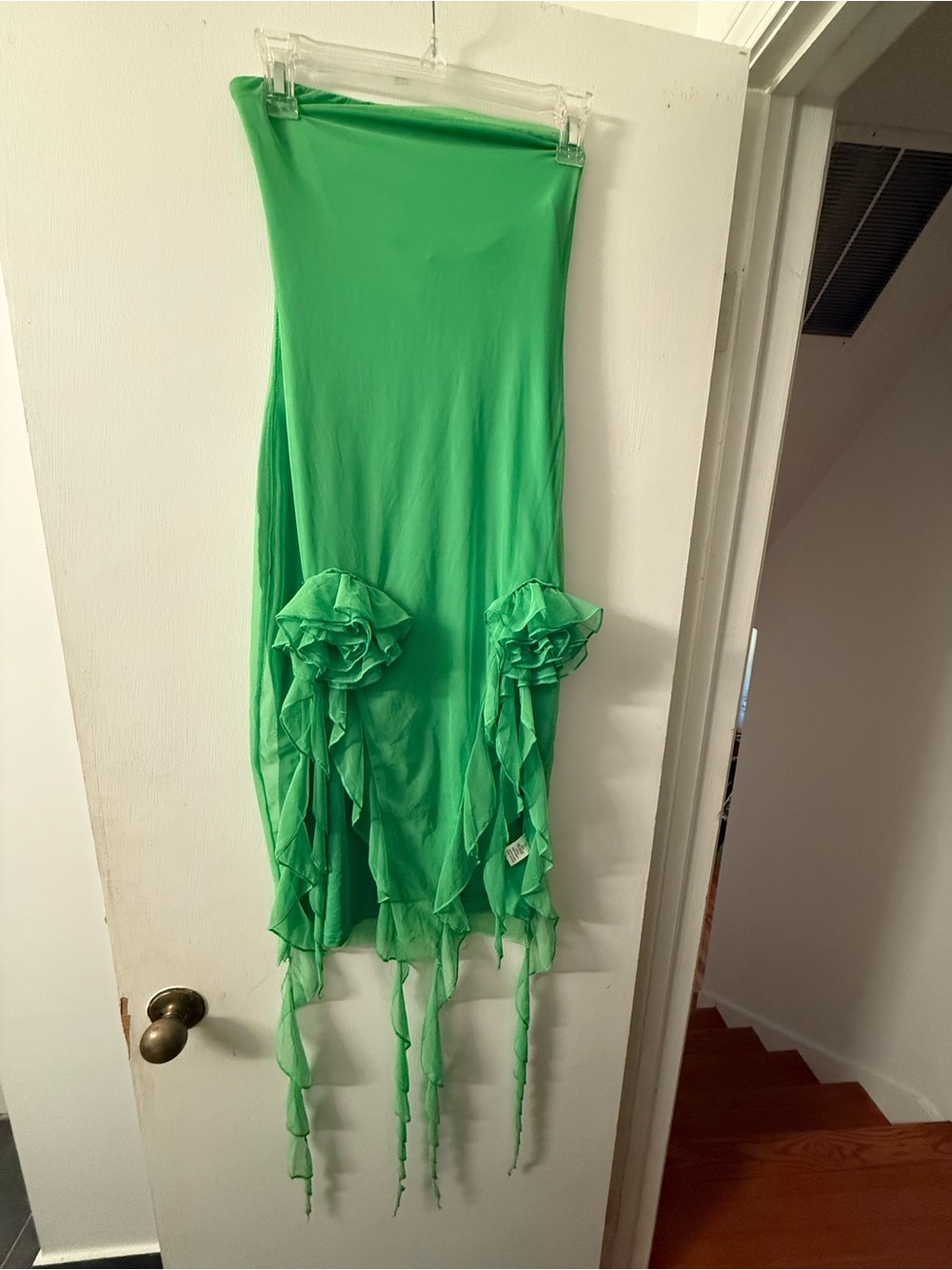 Dress-Fashion Nova Strapless Green Floral Accent Dress